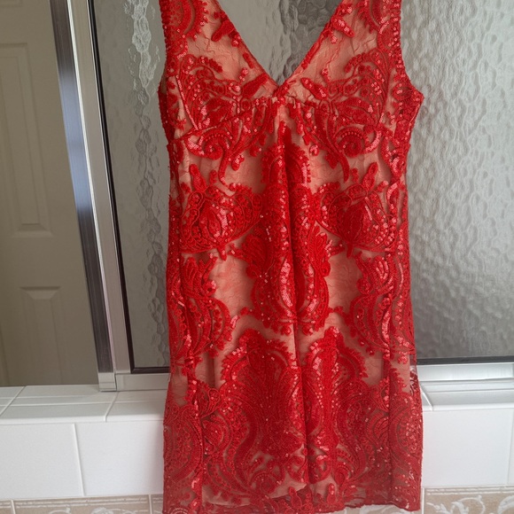 NWT Free People Red Sequin Embroidered Slip Dress - Picture 8 of 8